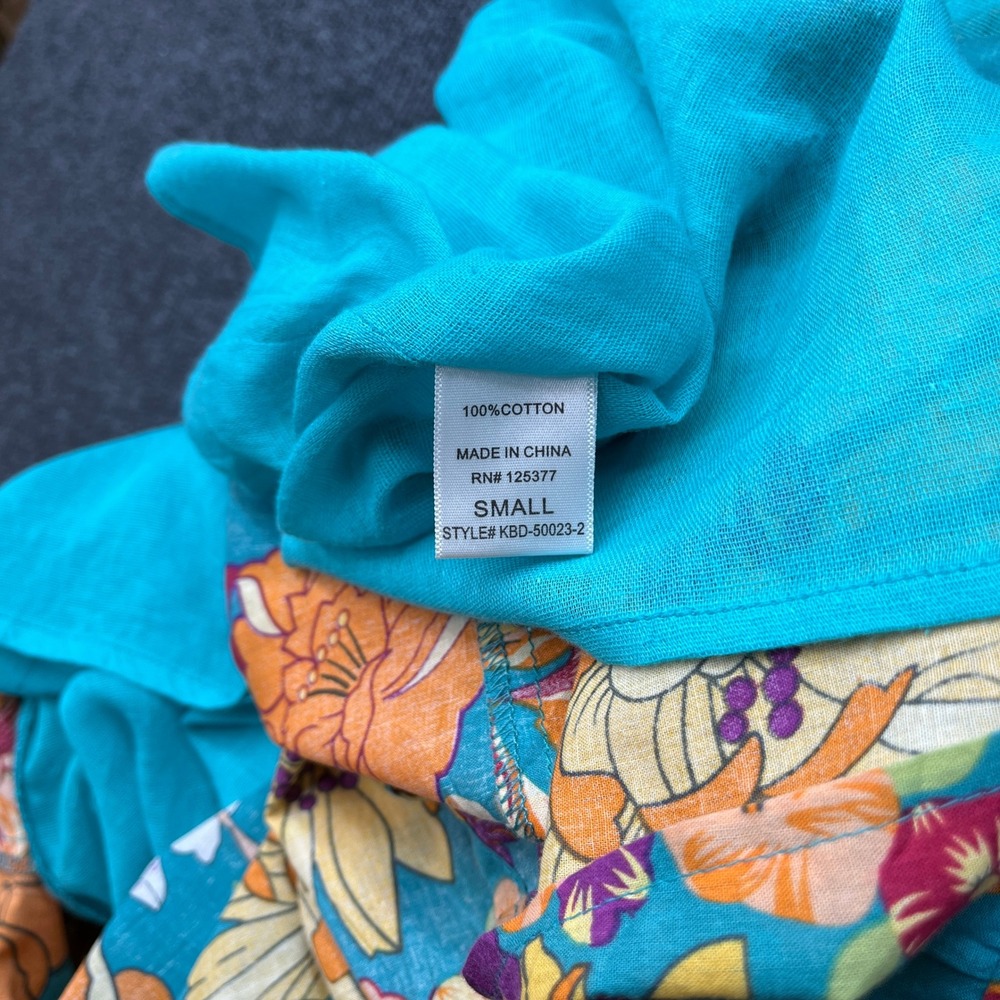 Emmelee Floral Sun Dress Turquoise Blue Ruffle Empire Waist Boho Summer Small - Picture 6 of 6